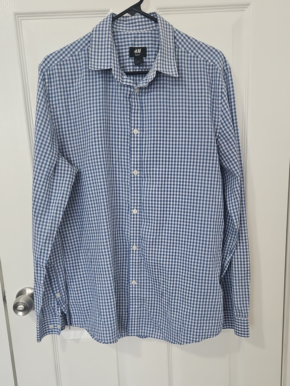 H&M Slim Fit Blue & White Gingham Button Down Shirt Men's Size L